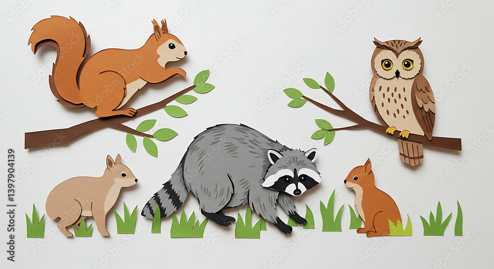 Fototapeta premium Forest Friends in Paper Cut Design