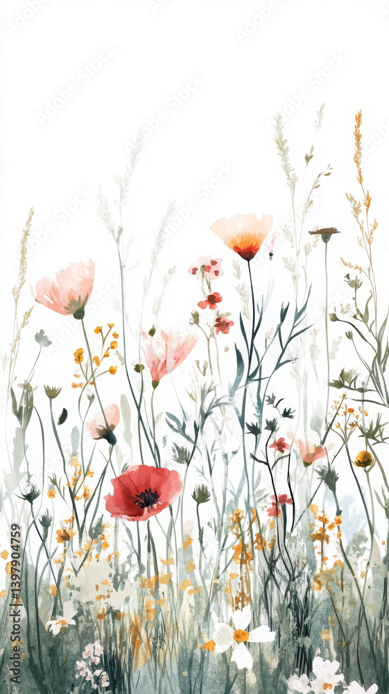 Obraz premium beautiful illustration of wildflowers soft, boho style, evoking sense of tranquility and nature