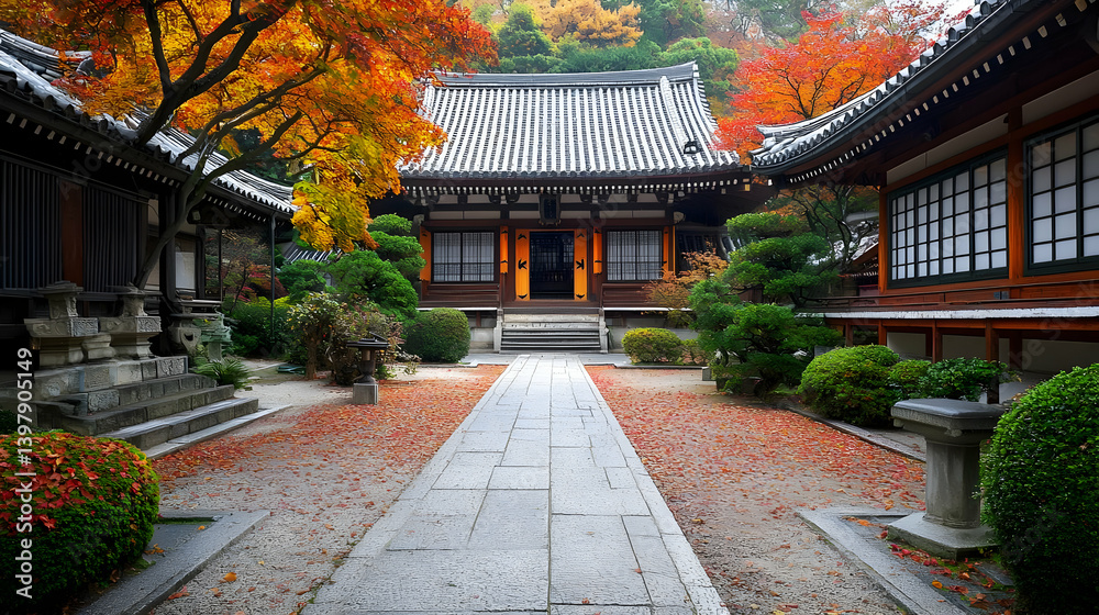 Autumn Foliage At Traditional Japanese Temple Garden Autumn Foliage At Traditional Japanese Temple Garden
