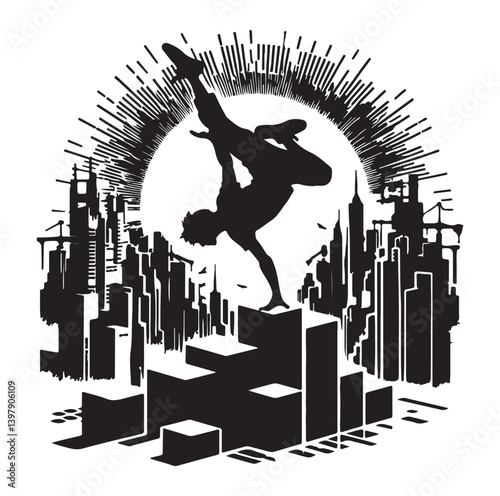 Silhouettes of parkour sports player vector.
