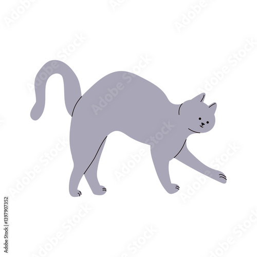 Flat Cartoon Grey Cat