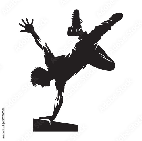 Silhouettes of parkour sports player vector.
