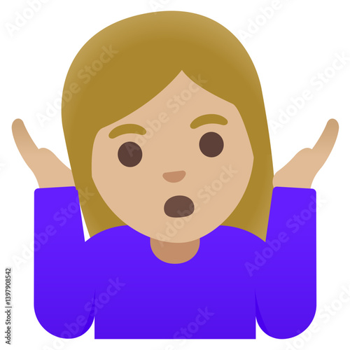 Shrugging Emoji with Blonde Hair and Purple Shirt