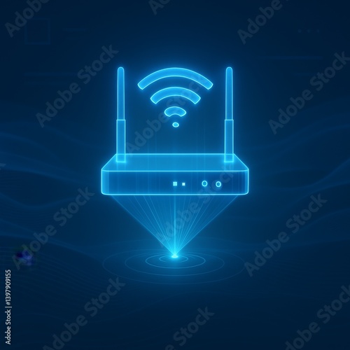 Holographic Wi-Fi router symbolizing digital connectivity and modern technology