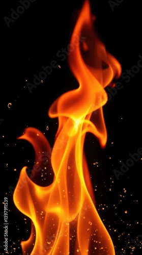 Fire Isolated Vertical Over Black Background