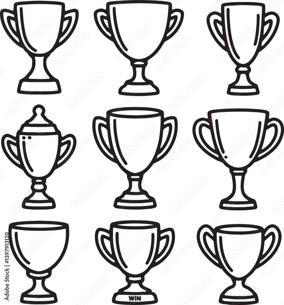 Trophy cup icon set silhouette vector on white background Trophy cup icon set silhouette vector on white background