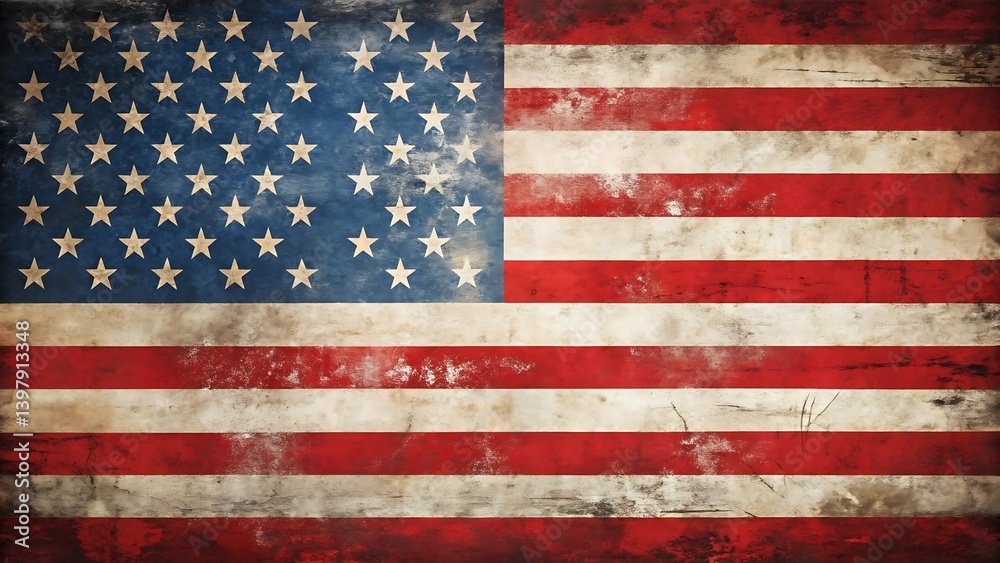 Distressed american flag with visible stars and stripes in a vintage style design Distressed american flag with visible stars and stripes in a vintage style design