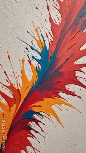 Bold paint streaks of red, blue, and orange creating an abstract, textured artwork