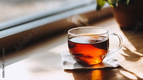 Warm cup of tea by the window