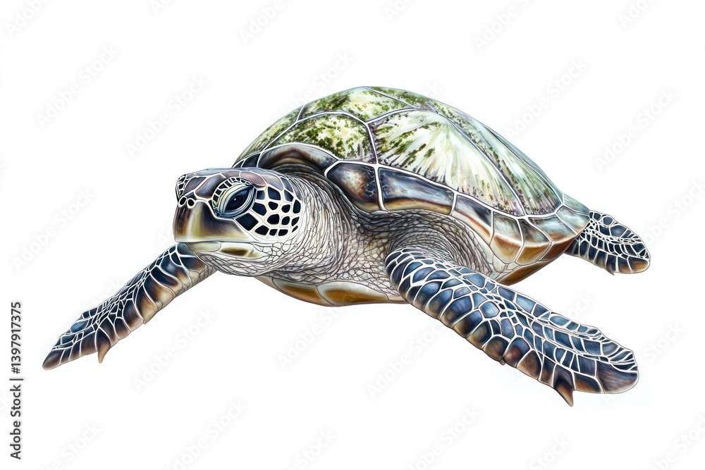 Fototapeta premium Sea turtle swimming, ocean background, isolated, wildlife conservation.