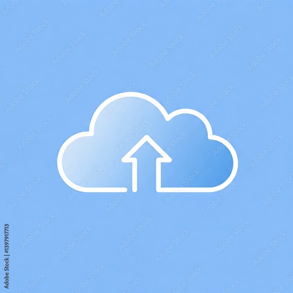 Minimal cloud upload icon on blue background symbolizing data storage, cloud computing, or online file backup and transfer.
Minimal cloud upload icon on blue background symbolizing data storage, cloud computing, or online file backup and transfer.