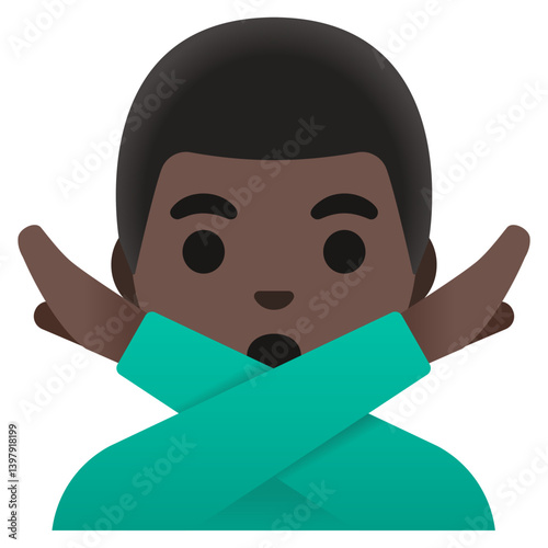 Person Gesturing No (Dark Skin Tone, Gender-Neutral, Teal Shirt)
