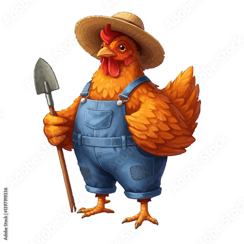 Happy Farmer Chicken Cartoon Illustration