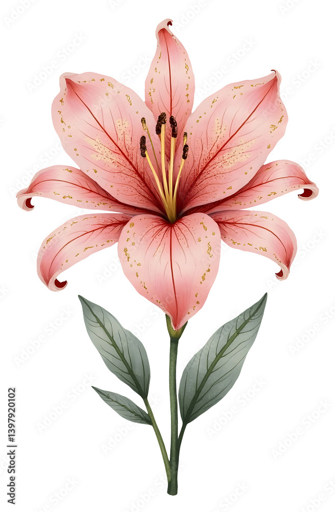 Obraz premium Elegant pink lily flower clipart artwork nature botanical design decorative illustration in vibrant colors