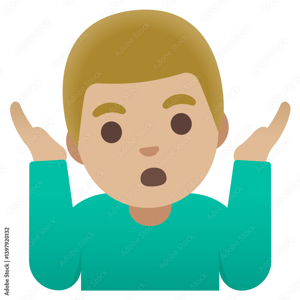 Fototapeta premium Man Shrugging Emoji: Light Skin Tone (Teal Shirt) 