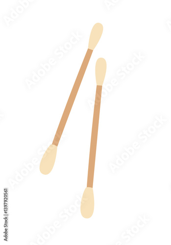 Eco friendly cotton swabs. Personal hygiene item. Flat cartoon style. 