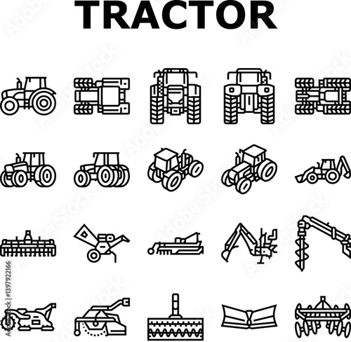 tractor farming agriculture icons set vector