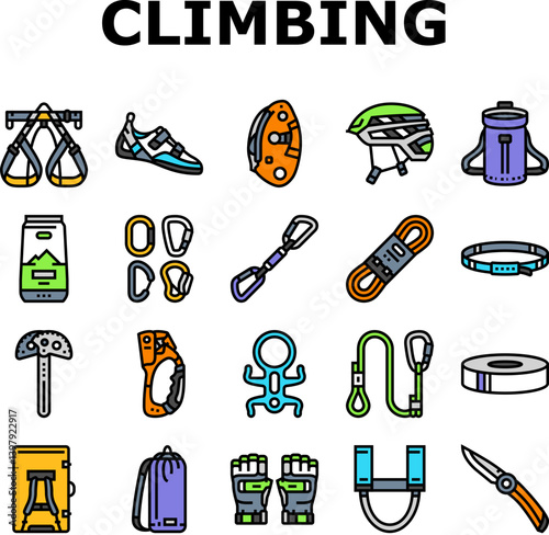 rock climbing bouldering icons set vector