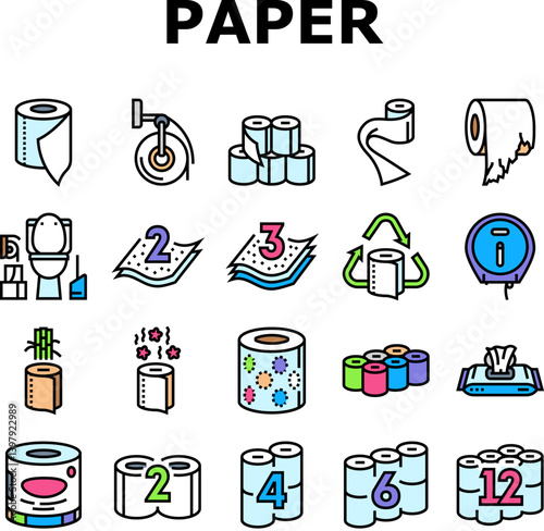 toilet paper tissue roll soft icons set vector