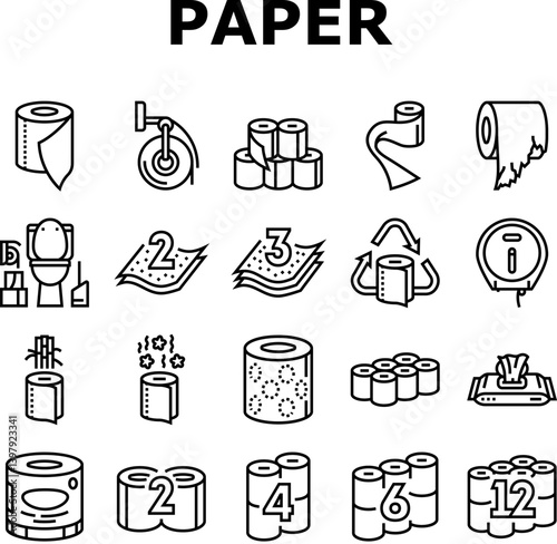 toilet paper tissue roll soft icons set vector