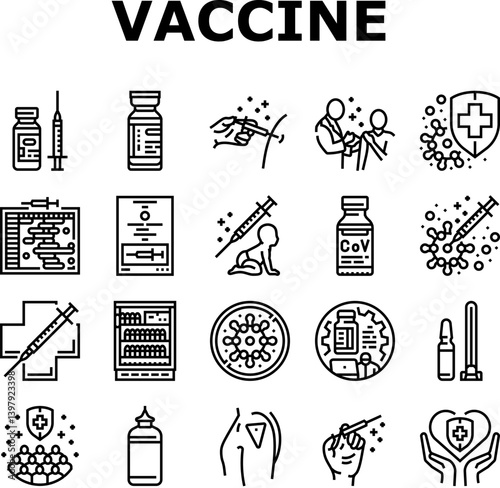 vaccine immunization syringe icons set vector