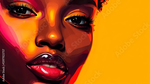 Bright and colorful image of young beautiful stylish dark-skinned woman as the best graphic resource for your design ideas
