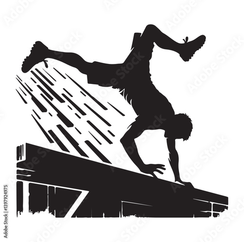 Silhouettes of parkour sports player vector.