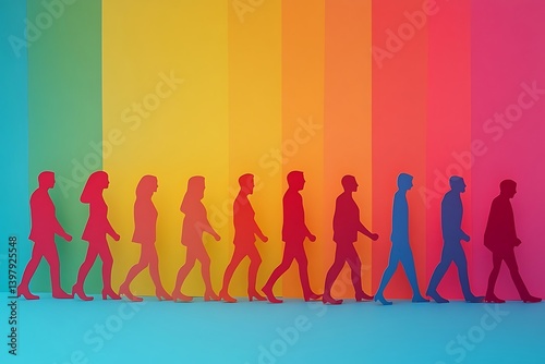 Diverse People Walking Forward Together in Celebration photo