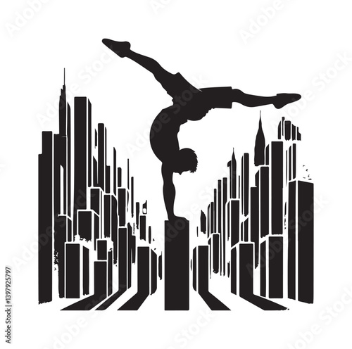 Silhouettes of parkour sports player vector.