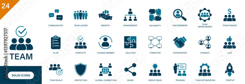 Team icon. Containing teamwork, group, community, connection, bond. Solid vector icon set.