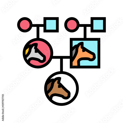 pedigree chart horse breeding color icon vector illustration