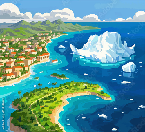 illustration iceberg snow crystal polar landscape antartica