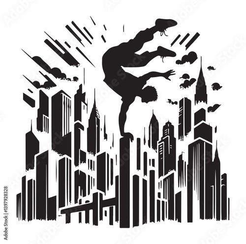 Silhouettes of parkour sports player vector.