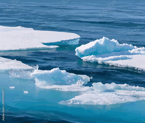 illustration iceberg snow crystal polar landscape antartica