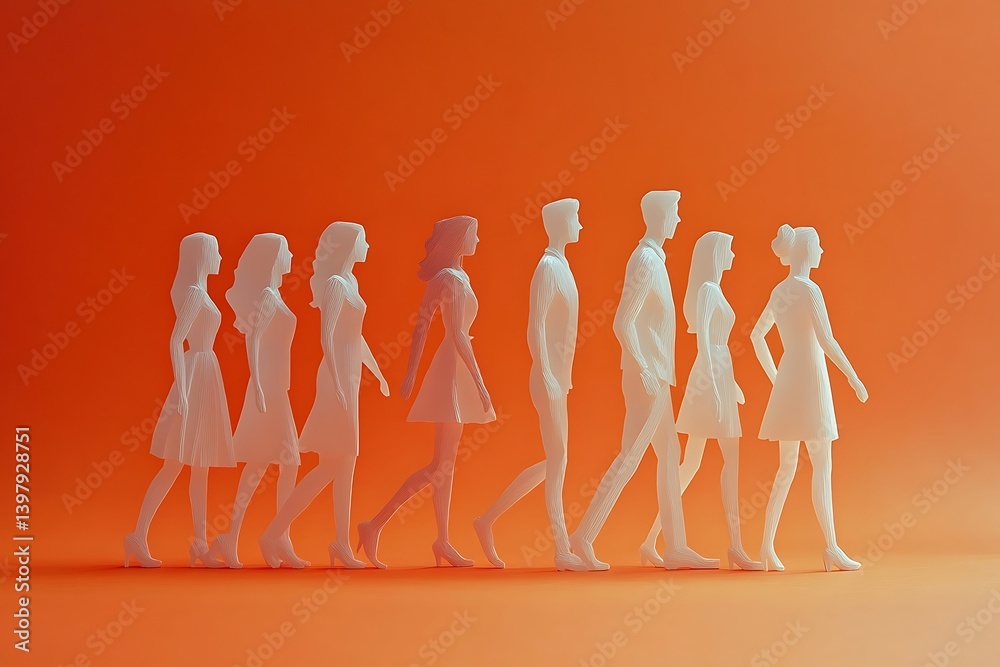 Obraz premium Diverse People Walking Path Bright Background