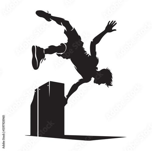 Silhouettes of parkour sports player vector.