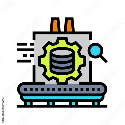 industrial data analytics industry 5 color icon vector illustration