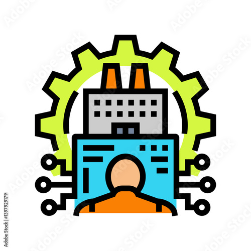 digital manufacturing industry 5 color icon vector illustration