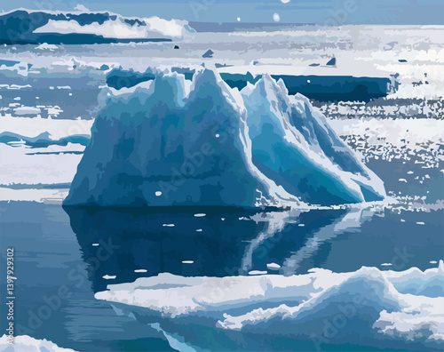 illustration iceberg snow crystal polar landscape antartica