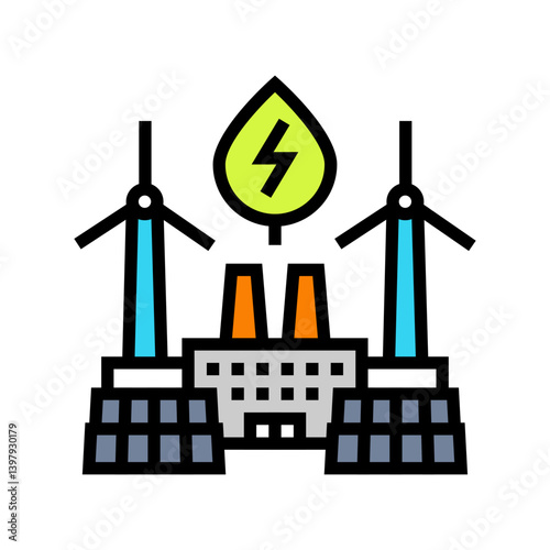 green energy integration industry 5 color icon vector illustration