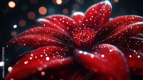 Close-up vibrant red flower with water droplets
