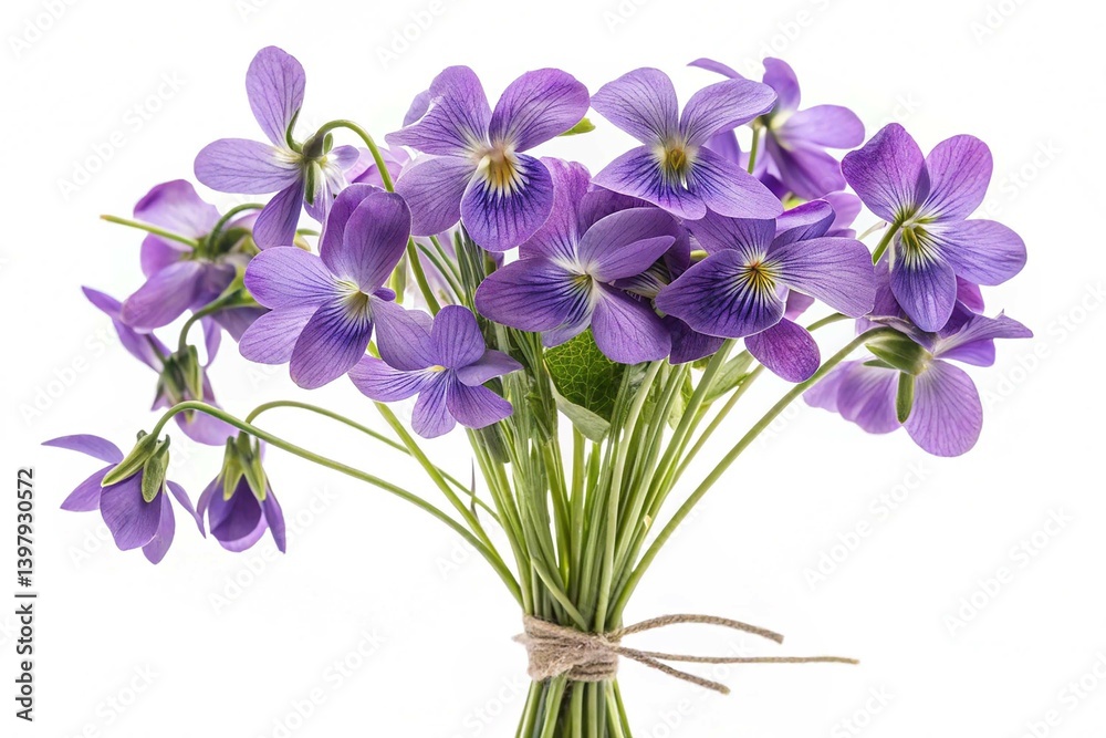 Obraz premium Bouquet of violets flowers isolated on white background