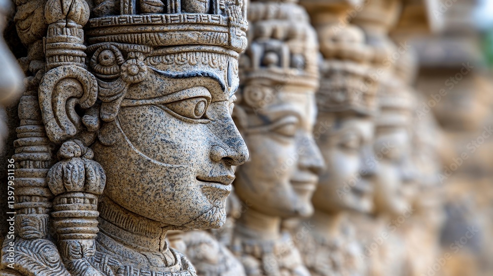 Stone Carved Deities Close-Up Stone Carved Deities Close-Up