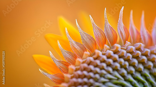 Close Up Vibrant Orange-Yellow Sunflower Petal Detail