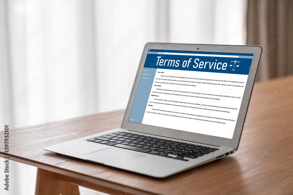 Fototapeta premium Online term of service conditions showing brisk rules and regulations in using the website on device screen for users to make an agreement to the online term of service