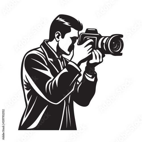 Photographer in action taking pictures silhouette
