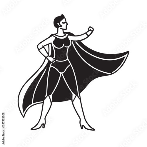 Woman superhero pose with cape silhouette