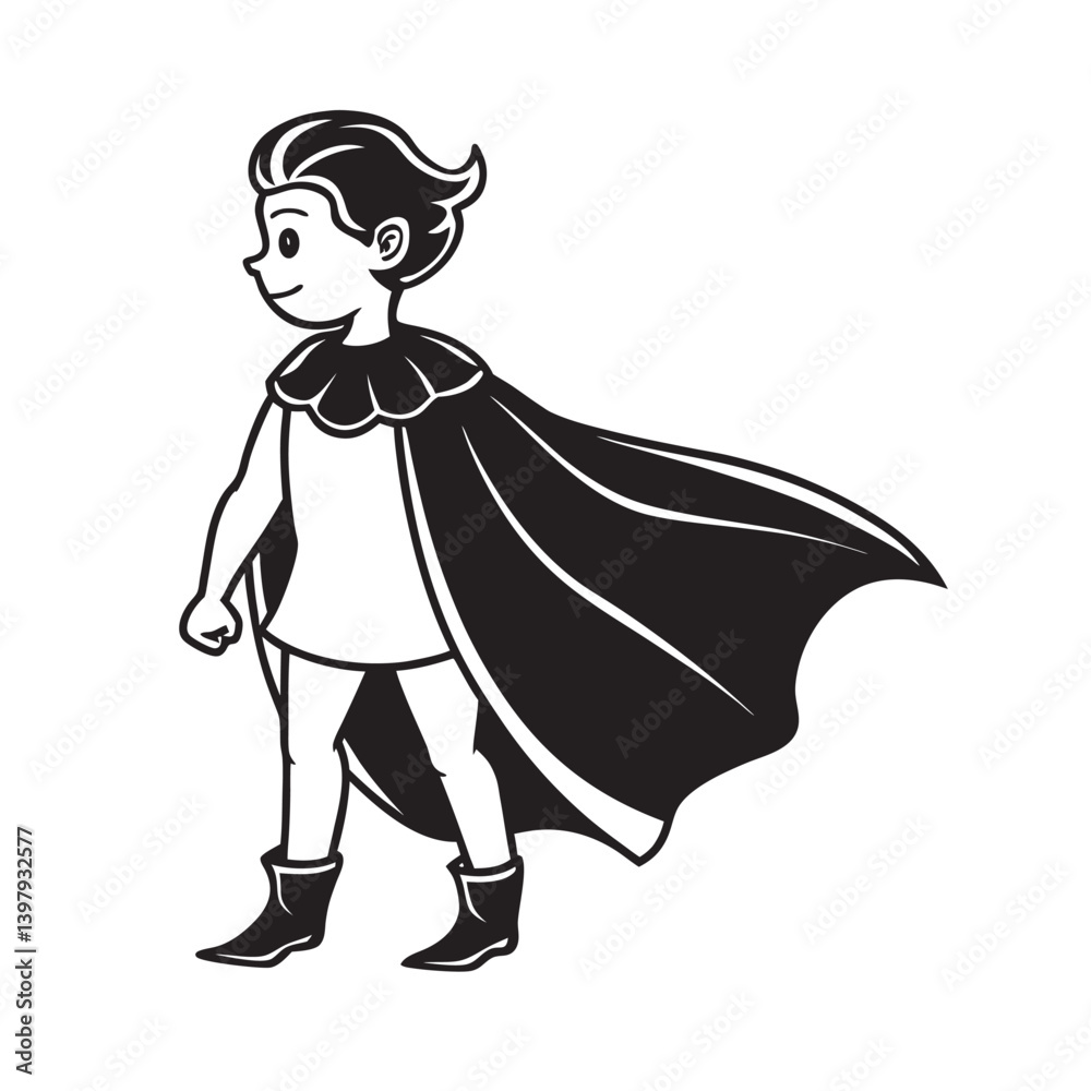 Child wearing cape in heroic silhouette Child wearing cape in heroic silhouette