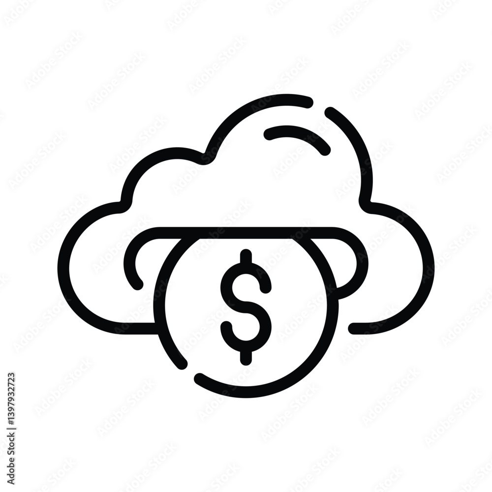 Simple yet handy line style icon of cloud money Simple yet handy line style icon of cloud money