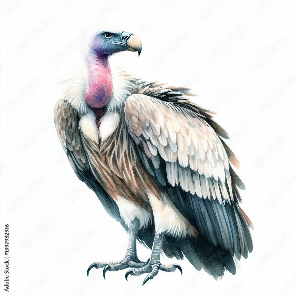 Watercolor fullbody illustration of vulture, isolated on white background, hand-painted animal art Watercolor fullbody illustration of vulture, isolated on white background, hand-painted animal art